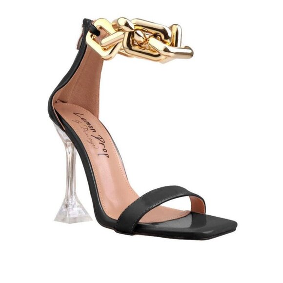 " CHAINED BLISS " Black / Gold Chained Sandal ( BRAND NEW !!!!!!!!!!!!!!!!!!! - Picture 1 of 6